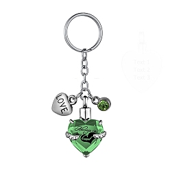 Lime Green Stainless Steel Keychain, with Urn Ashes and Wing Pendant, Lime Green, Pendant: 2.5x2.1cm