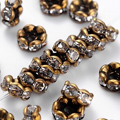 Crystal Brass Rhinestone Spacer Beads, Grade AAA, Wavy Edge, Nickel Free, Antique Bronze Metal Color, Rondelle, Crystal, 6x3mm, Hole: 1mm
