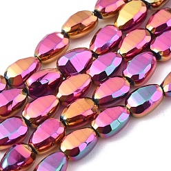 Hot Pink Electroplate Glass Beads Strands, Full Plated, Faceted, Teardrop, Burgundy Plated, 9x6x4.5mm, Hole: 1.2mm, about 79pcs/Strand, 27.17 inch(69cm)