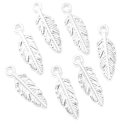 Silver Alloy Pendants, Feather, Silver, 15x5mm