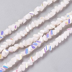White Electroplate Glass Beads Strands, AB Color Plated, Faceted, Triangle, White, 3~3.5x2~3x2~3mm, Hole: 0.7mm, about 176~180pcs/strand, 13.4~15.3 inch(34~39cm)