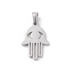 Stainless Steel Color 304 Stainless Steel Pendants, Laser Cut, Hamsa Hand Charms, Stainless Steel Color, 21x14.5x1.5mm, Hole: 2.5x5mm