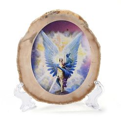 Wing Печатный орнамент из кусочков натурального агата, декор для домашнего офиса на удачу, крыло, 100~125x105~150x7.5~8 мм