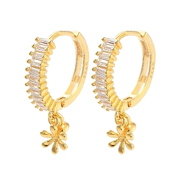 Real 18K Gold Plated 925 Sterling Silver Cubic Zirconia Hoop Earring Findings, with Flower Charms and Pinch Bails, for Half Drilled Beads, with S925 Stamp, Real 18K Gold Plated, 22 Gauge, 13.5x13mm, Pin: 0.6mm