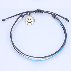 C27 Bohemian Wax Thread Bracelet with Smiling Sun Charm - Handmade Woven Friendship Bracelet