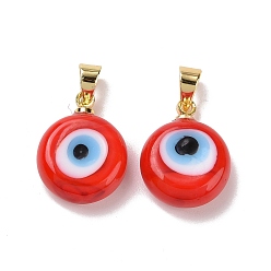 Red Handmade Lampwork Evil Eye Pendants, with Real 18K Gold Plated Brass Findings, Cadmium Free & Lead Free, Red, 15x12x5mm, Hole: 4.5x3.5mm