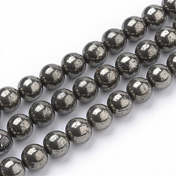 Pyrite Natural Pyrite Beads Strands, Round, 6mm, Hole: 1mm, about 63~67pcs/strand, 14.96 inch(38cm)
