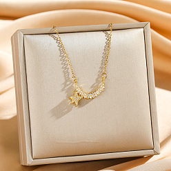 Золотой Подвеска в виде звезды из латуни с прозрачными кубическими циркониями 304 цепочка из нержавеющей стали для женщин, золотые, 17.72 дюйм (45 см)