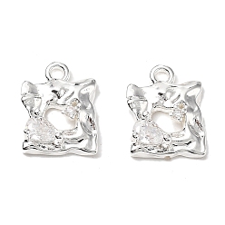 Посеребрённый Латунные микропаве прозрачные кубические циркониевые подвески, квадратный, 925 серебро покрытием, 12x9x3.5 мм, отверстие : 1.4 мм