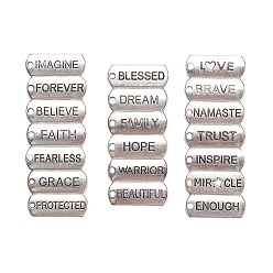 Antique Silver Tibetan Style Alloy Inspirational Message Pendants, Rectangle with Words, Cadmium Free & Lead Free, Antique Silver, 8x21x2mm, Hole: 2mm, about 1pc/kind, 20pcs/set