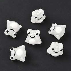 Белый Лягушка украшения дома, прозрачные стеклянные эмалевые витринные украшения, белые, 15x16x13 мм, отверстие : 1.6 мм