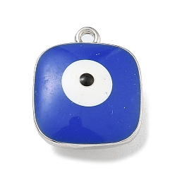 Синий Подвески из латуни с покрытием из эмали, долговечный, без свинца и без кадмия, платина, квадрат с рисунком от сглаза, синие, 14x11.5x6 мм, отверстие : 1.2 мм
