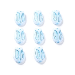 White Plating Opaque Acrylic Beads, Metal Enlaced, Tulip, White, 16x11.5x7mm, Hole: 2mm, about 670pcs/500g