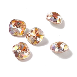 Light Juicy Peach AB K9 Glass Rhinestone Cabochons, Pointed Back & Back Plated, Square, Light Juicy Peach AB, 8x8x4mm
