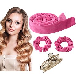 rose red 4-piece set Lazy Hair Curler Headband for Sleep, Butterfly Bow Wave Maker Tool