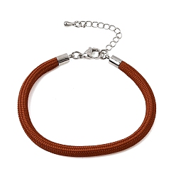 Sienna Braided Round Polyester Cord Bracelet Makings, with Brass Findings and 202 Stainless Steel Lobster Claw Clasps, Stainless Steel Color, Sienna, 7.28 inch(18.5cm)