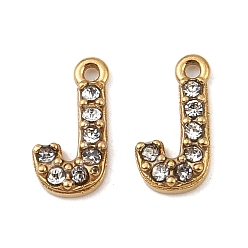 Letter J Ионное покрытие (ip) 304 подвески со стразами из нержавеющей стали, золотые, буква J, 10x5x2, отверстие : 1 мм