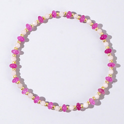 Розовый Кварц Женский эластичный браслет в стиле пляжного отдыха из натурального розового кварца и окрашенного белого нефрита с бусинами