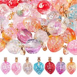 Mixed Color 70Pcs 7 Colors Two Tone Transparent Spray Painted Glass Pendants, with Golden Plated Iron Bails and Gold Foil, Strawberry, Mixed Color, 17~18x11~12x10mm, Hole: 6x2mm, 10pcs/color