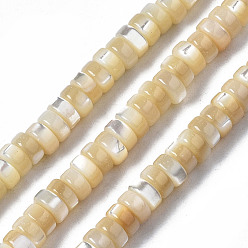 BurlyWood Natural Trochid Shell/Trochus Shell Beads Strands, Flat Round/Disc, Heishi Beads, BurlyWood, 4x2mm, Hole: 0.7mm, about 196~197pcs/strand, 15.75 inch(40cm)
