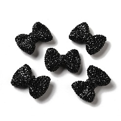 Black Polymer Clay Rhinestone Beads, Bowknot, Black, 21.5~22mmx30mmx9.5~10.5mm, Hole: 1.8mm