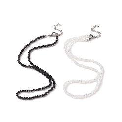 Stainless Steel Color Black & White Couple Choker Necklaces Set, Glass Bicone Beaded Necklaces with 304 Stainless Steel Lobster Claw Clasp & Chain Extender, 15-1/8 inch(38.5cm), 2pcs/set