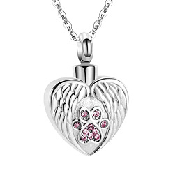 Thistle Stainless Steel Pendant Necklaces, Urn Ashes Necklace, Heart with Wing, Thistle, 0.98x0.71 inch(2.5x1.8cm)