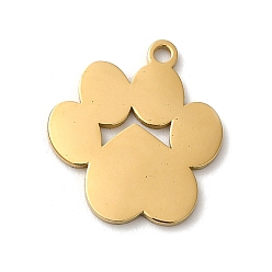 Golden Ion Plating(IP) 304 Stainless Steel Pendants, Laser Cut, Paw Print Charm, Golden, 16x14.5x1mm, Hole: 1.4mm
