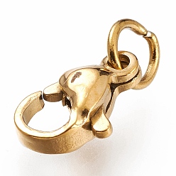 Golden Ion Plating(IP) 304 Stainless Steel Lobster Claw Clasps, With Jump Ring, Golden, 10x7x3mm, Hole: 3.2mm, Jump Ring: 5x0.6mm
