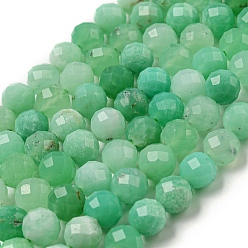 Chrysoprase Natural Chrysoprase Beads Strands, Faceted, Round, 6mm, Hole: 0.8mm, about 63~79pcs/strand, 14.92~15.12''(37.9~38.4cm)