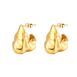 Real 18K Gold Plated 304 Stainless Steel Nugget Stud Earrings, Half Hoop Earrings, Real 18K Gold Plated, No Size