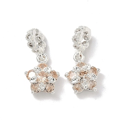 Персиковый Слойка Европейские подвески с подвесками из латуни и кубическим цирконием, подвески в виде цветов с большими отверстиями, 925 серебро покрытием, розовые, 20.5 мм, отверстие : 4 мм