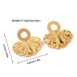 Золотой 304 из нержавеющей стали болтаться серьги, лепесткообразный с плоским круглым, золотые, 47x46.5 мм