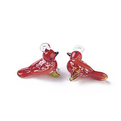 Red Handmade Lampwork Pendants, Bird, Red, 27~29x12~13x24~27mm, Hole: 2~4mm