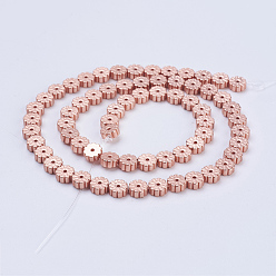 Rose Gold Plated Electroplate Non-magnetic Synthetic Hematite Beads Strands, Frosted, Flower, Rose Gold Plated, 6x2mm, Hole: 1mm, about 66pcs/strand, 15.9 inch(40.5cm)