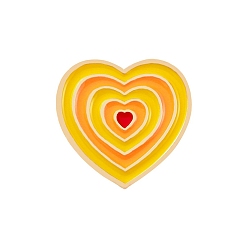 Yellow Gradient Color Heart Enamel Pins, Golden Alloy Brooch, Yellow, 22x22mm