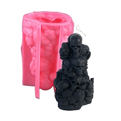Hot Pink 3D Halloween Stacking Skull DIY Silicone Candle Molds, Aromatherapy Candle Moulds, Scented Candle Making Molds, Hot Pink, 9.8x10.3x15.7cm