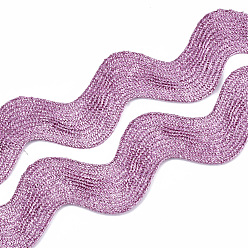 Flamingo Polyester Ribbons, Wave Shape, Flamingo, 38~40mm, 10yard/card