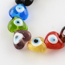 Mixed Color Heart Evil Eye Lampwork Bead Strands, Mixed Color, 13~15x15x9mm, Hole: 2mm, about 24pcs/strand, 11.4 inch