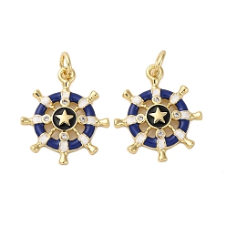 Темно-Синий Латунные микро проложить кубического циркония подвески, якорь и штурвал, с эмалью, стойки покрытие, реальный 18 k позолоченный, долговечный, с целью перехода в кольце, без кадмия и без свинца, с целью перехода в кольце, темно-синий, 18x15.5x2.5 мм, отверстие : 3 мм