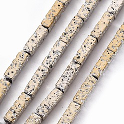 Светло-желтый Гальванические бусины из натуральной лавы, кубоид, неровный, светло-желтый, 12.5x4x4 мм, отверстие : 1 мм, около 32 шт / нитка, 15.75 дюйм (40 см)