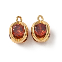 Красный Латунные микро проложить кубического циркония прелести, реальный 18 k позолоченный, круглые подвески, красные, 11x9.5 мм, отверстие : 1.5 мм