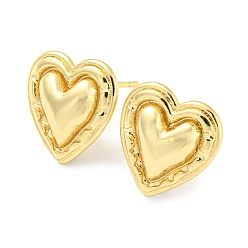 Real 18K Gold Plated Rack Plating Brass Heart Stud Earrings for Women, Lead Free & Cadmium Free, Long-Lasting Plated, Real 18K Gold Plated, 14x13mm