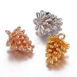 Mixed Color Long-Lasting Plated Brass Charms, Pine Cone, Cadmium Free & Lead Free, Mixed Color, 13.5x10mm, Hole: 1.5mm