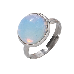 Опал Полукруглые кольца из опалита, 304 регулируемые кольца из нержавеющей стали для женщин, круглый : 14 мм, размер США 7 1/4 (17.5 мм)