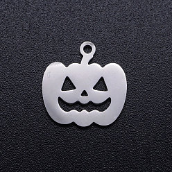 Stainless Steel Color 201 Stainless Steel Pendants, Pumpkin Jack-O'-Lantern Jack-o-Lantern, Halloween Theme, Stainless Steel Color, 15x14.5x1mm, Hole: 1.5mm
