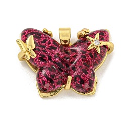 Средний Фиолетовый Подвеска-бабочка с подвеской из латуни и циркония, cmолой, долговечный, без свинца и без кадмия, реальный 18 k позолоченный, средне фиолетовый, 19.5x27.5x7 мм, отверстие : 3x4 мм