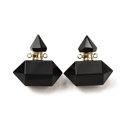 Обсидиан Кулоны для духов из натурального обсидиана, с 304 фурнитурой из нержавеющей стали, граненые, двойные остроконечные шармы-пули, золотые, 31~32x29~31x18 мм, отверстие : 1.9 мм