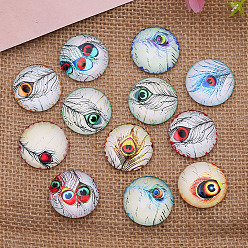 Mixed Color K5 Glass Cabochons, Random Pattern, Half Round with Peacock Feather Pattern, Mixed Color, 8mm