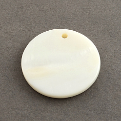 Seashell Color Flat Round Sea Shell Pendants, Seashell Color, 20x2mm, Hole: 1mm